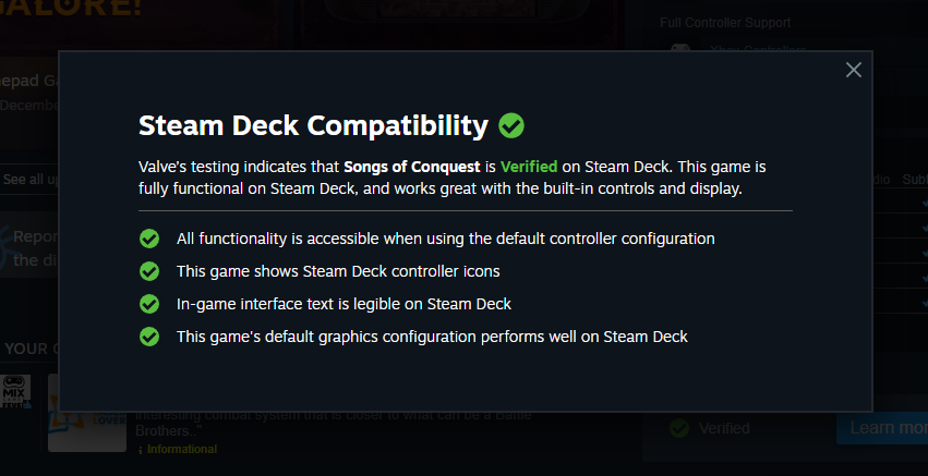 songs of conquest steam deck