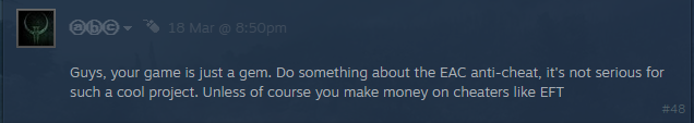 SCUM anti-cheat system announcement visual showing developer response to player concerns about cheaters