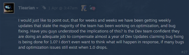 SCUM community concern about game optimization and developer response