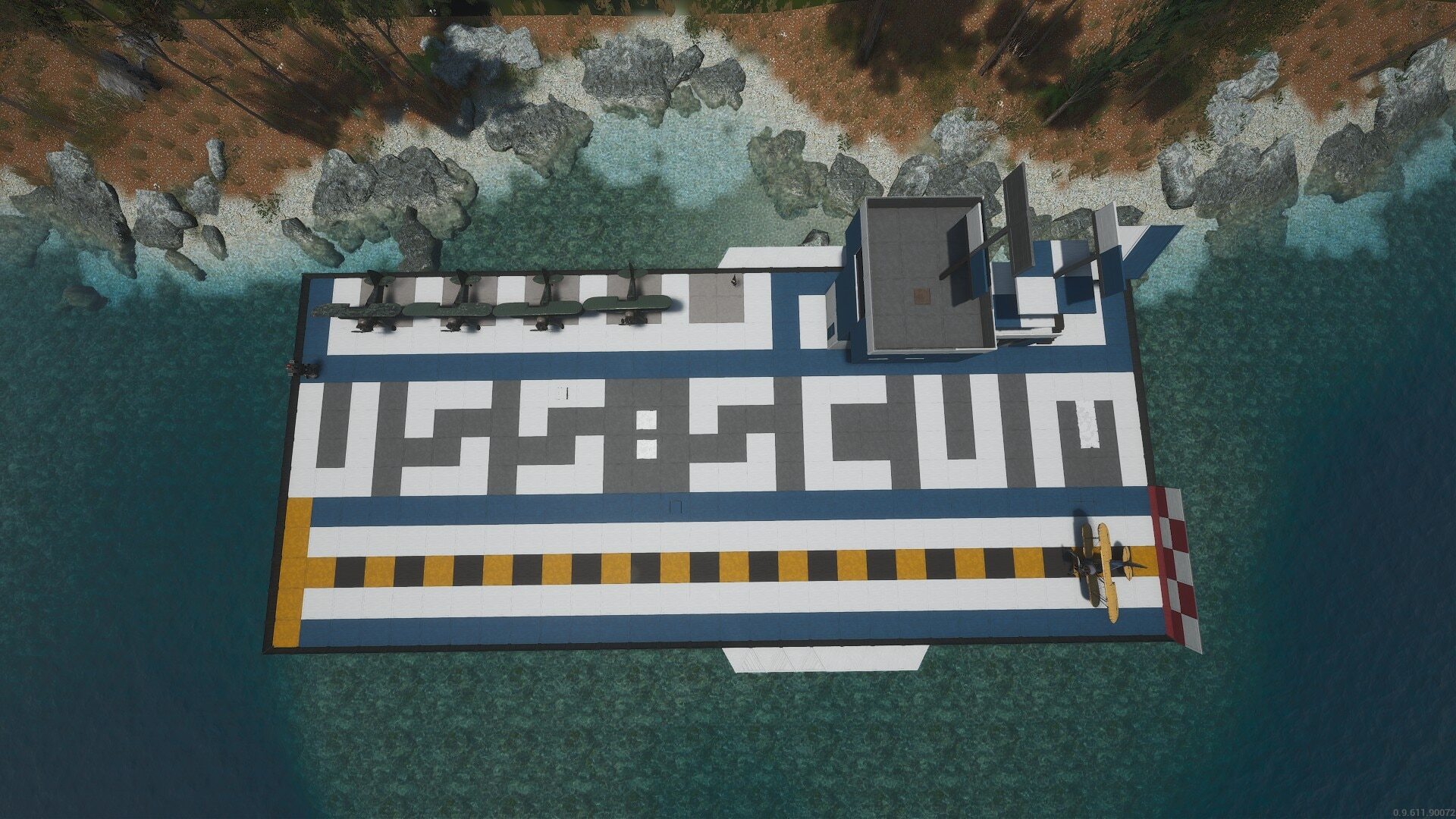 SCUM player-built docked aircraft carrier showing impressive detail and scale