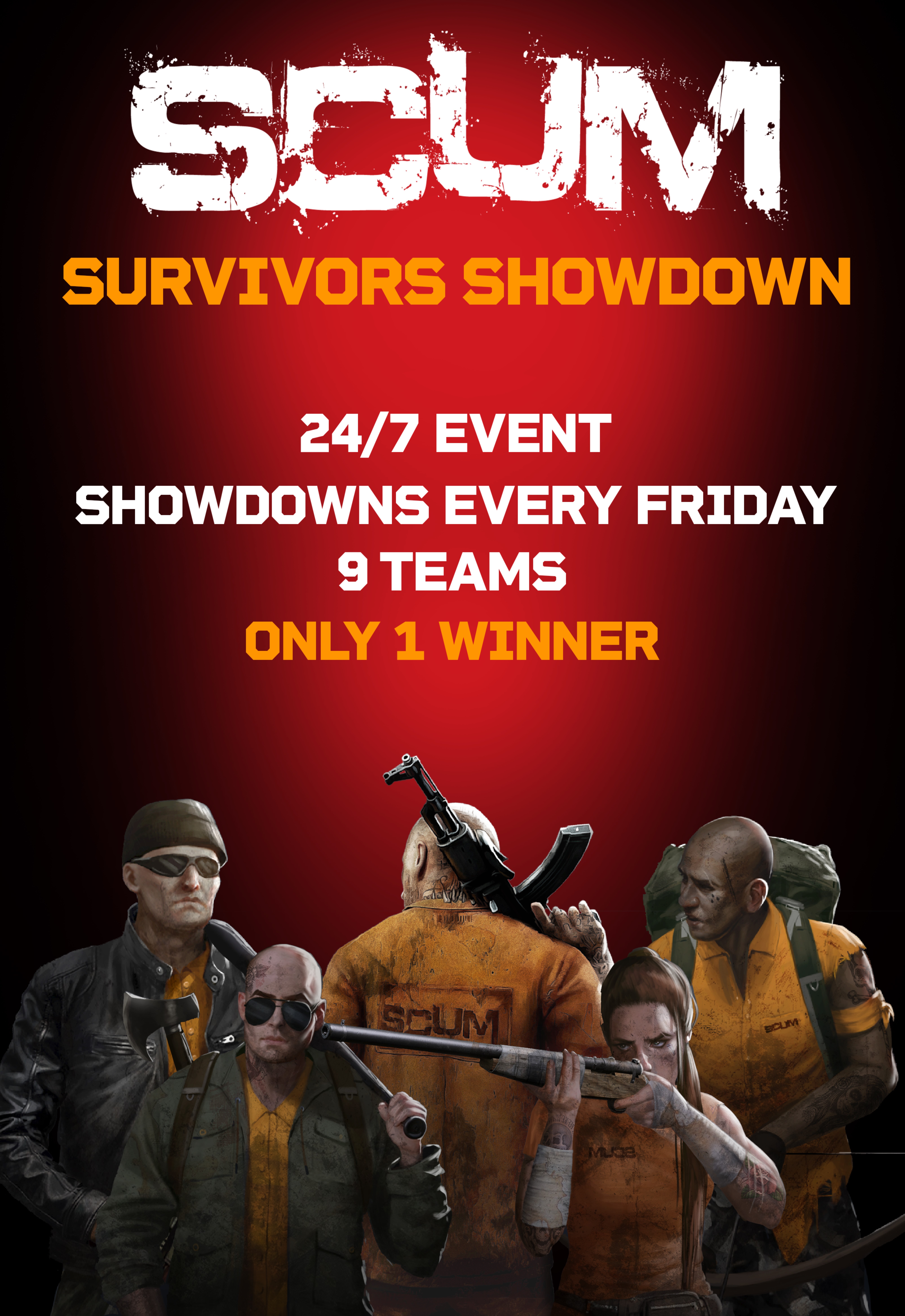 SCUM Survivors Showdown event promotional image featuring gameplay elements
