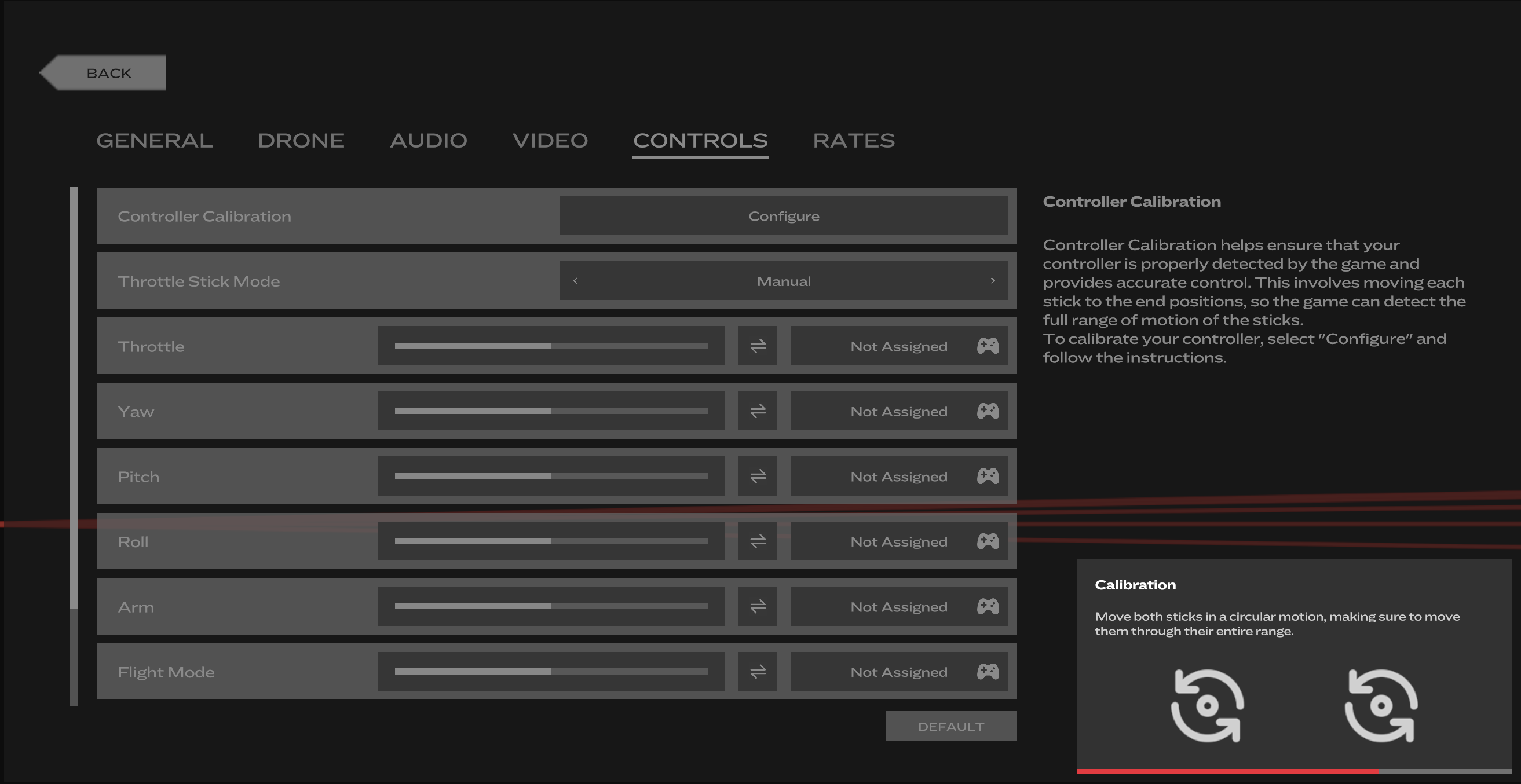 DJI FPV controller calibration process