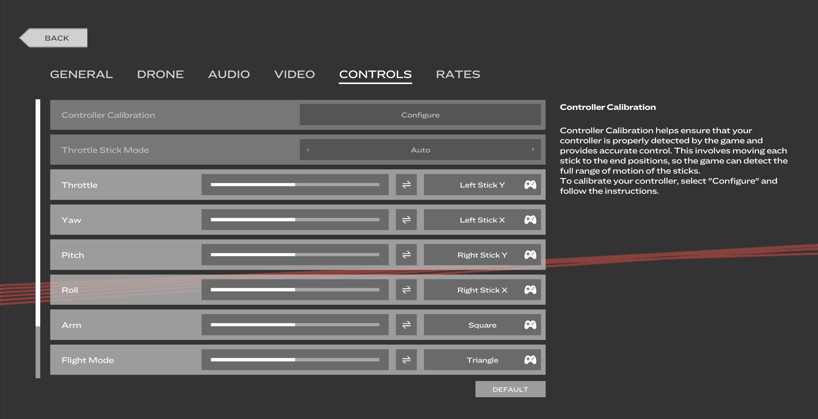 Gamepad calibration appearance precalibrated
