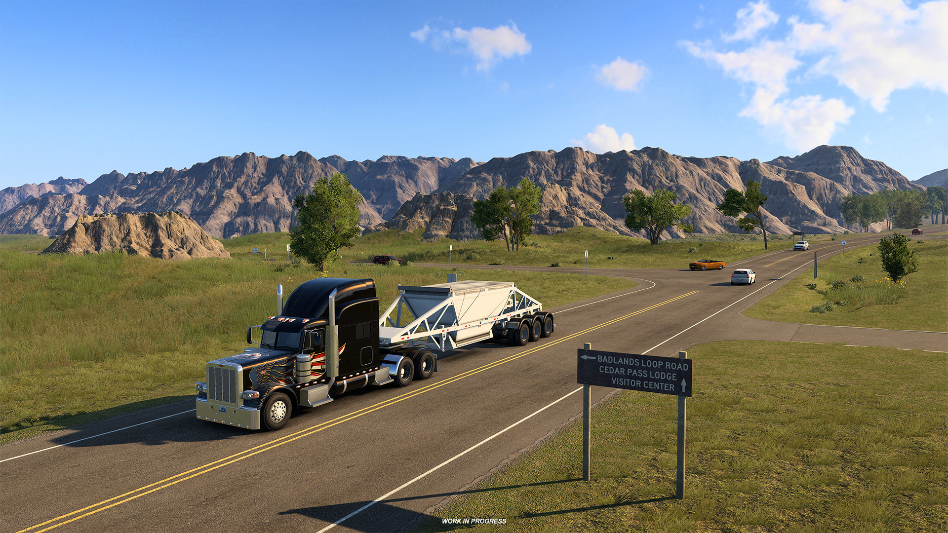 Truck driving through Badlands