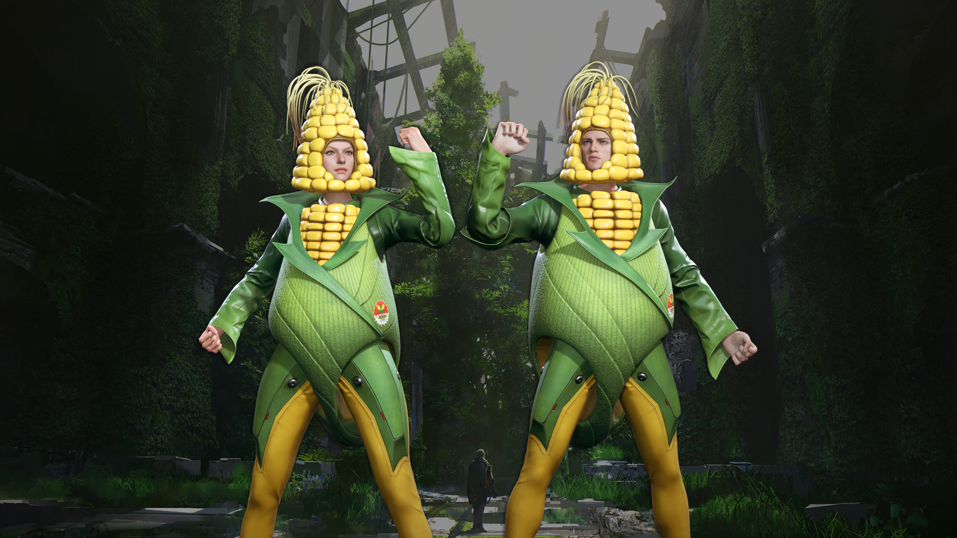 The First Descendant Dandy Corn universal skin preview showing the colorful new outfit