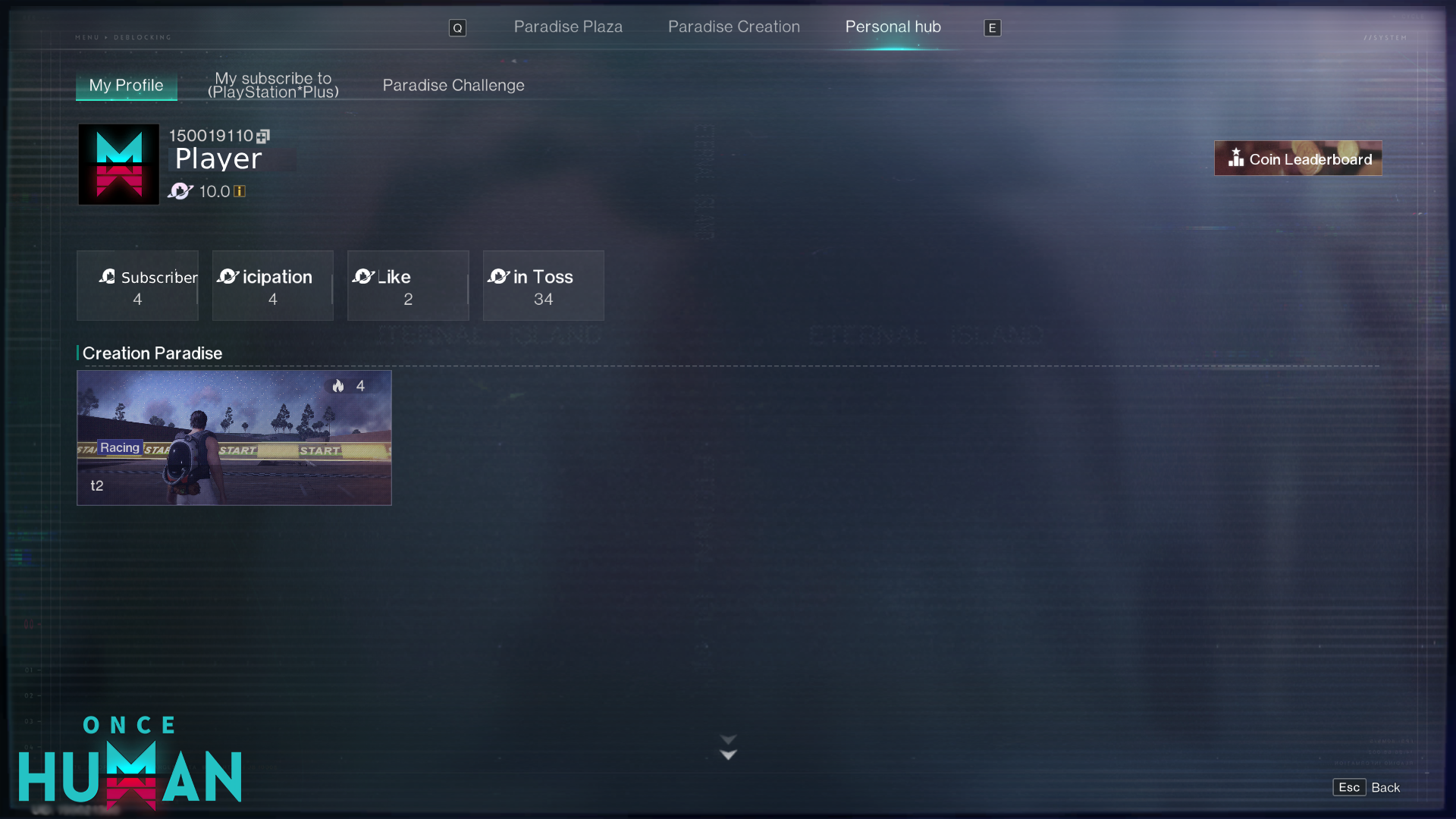 Personal hub profile screen