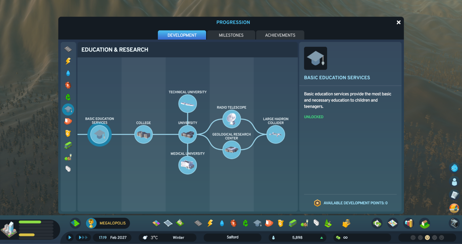 Обновленное древо развития и интерфейс