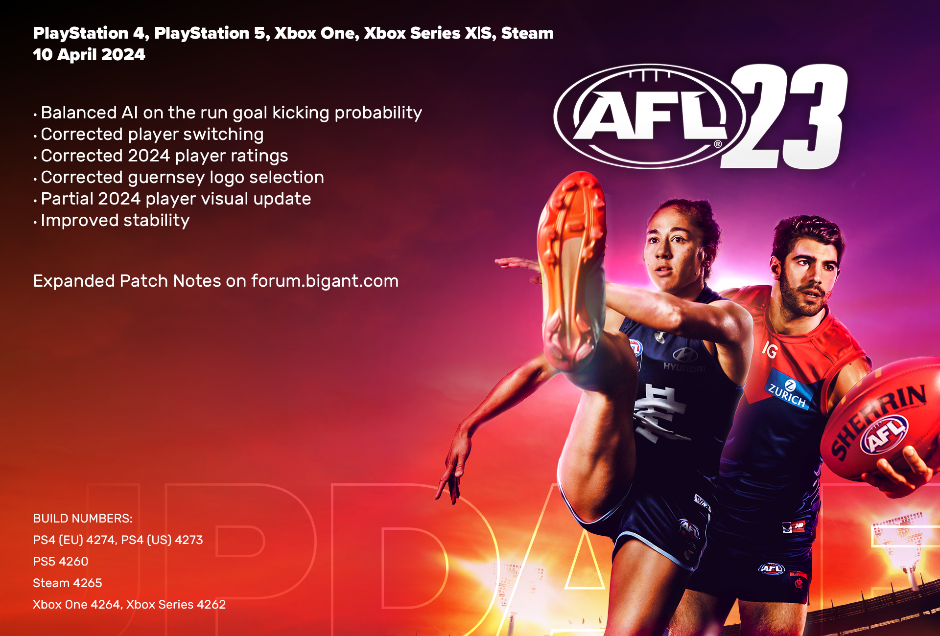 AFL 23 Patch Notes 10 April 2024