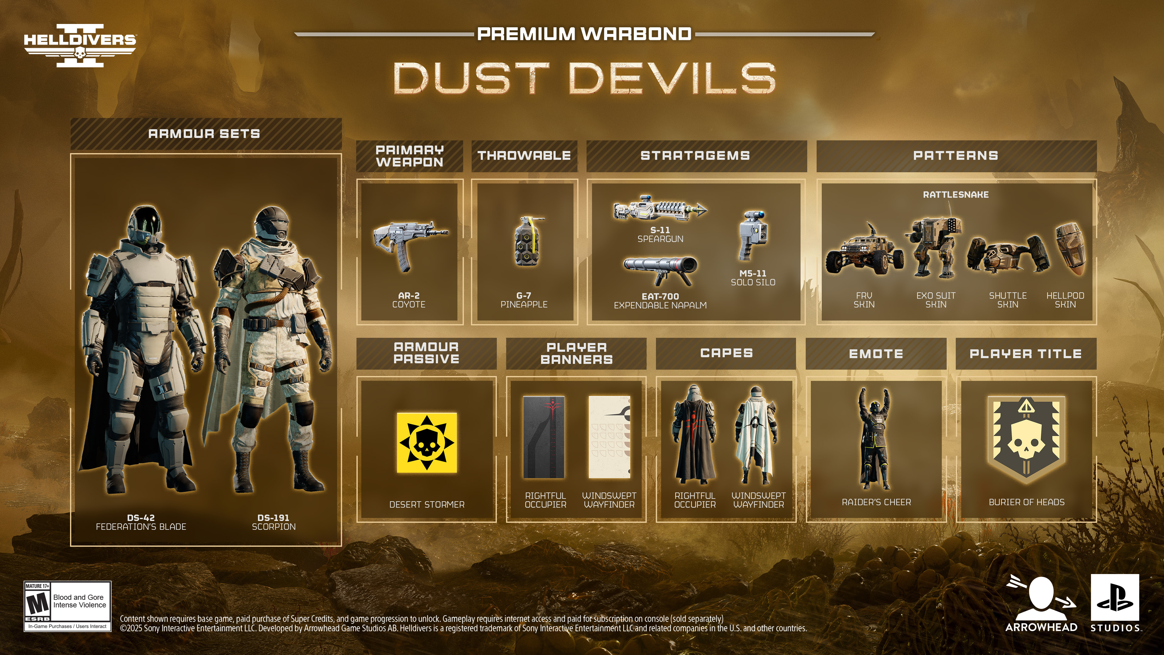 Image 4 from the official post “Dust Devils Premium Warbond coming to HELLDIVERS 2 on September 4!”