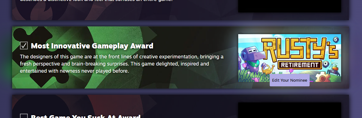Nominate Rusty's Retirement in the Steam Awards!