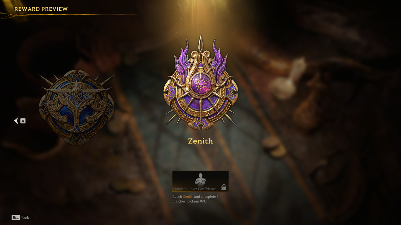 The ornate gold and purple emblem of the Zenith rank, the highest tier in Path of Glory
