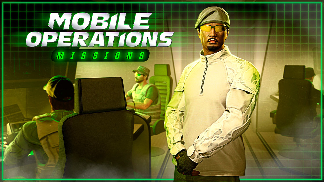 Grand Theft Auto V promotional image showing double rewards on Terrorbyte Client Jobs and Mobile Operations Missions