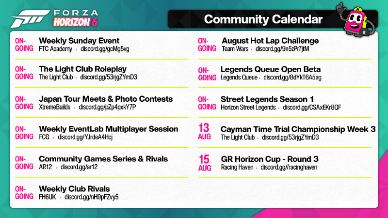 Forza Horizon 6 Community Calendar - August 10