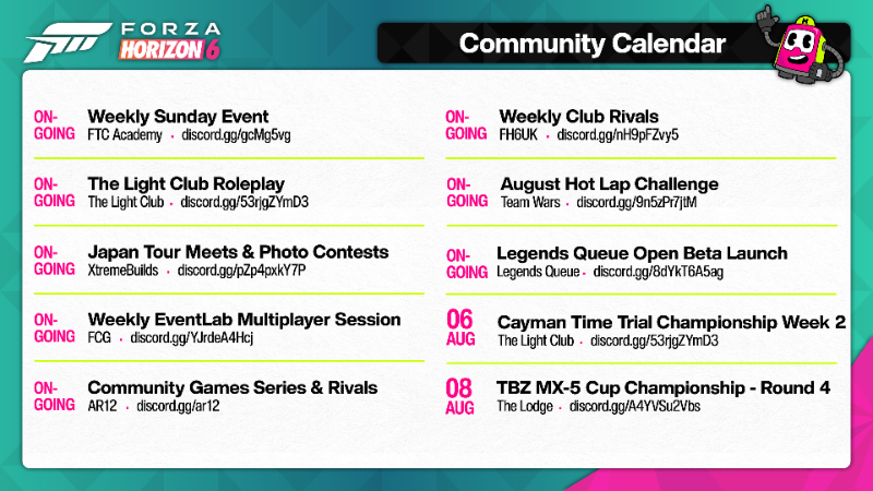 Forza Horizon 6 Community Calendar - August 3