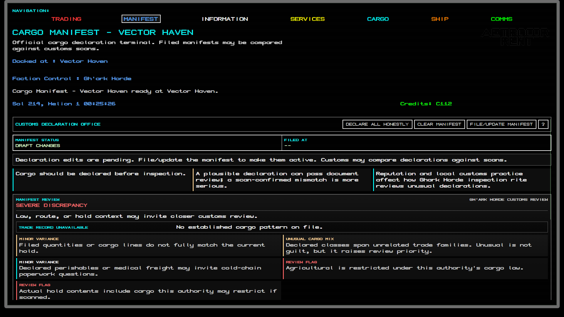 Cargo scan and manifest comparison in VOID PROFIT