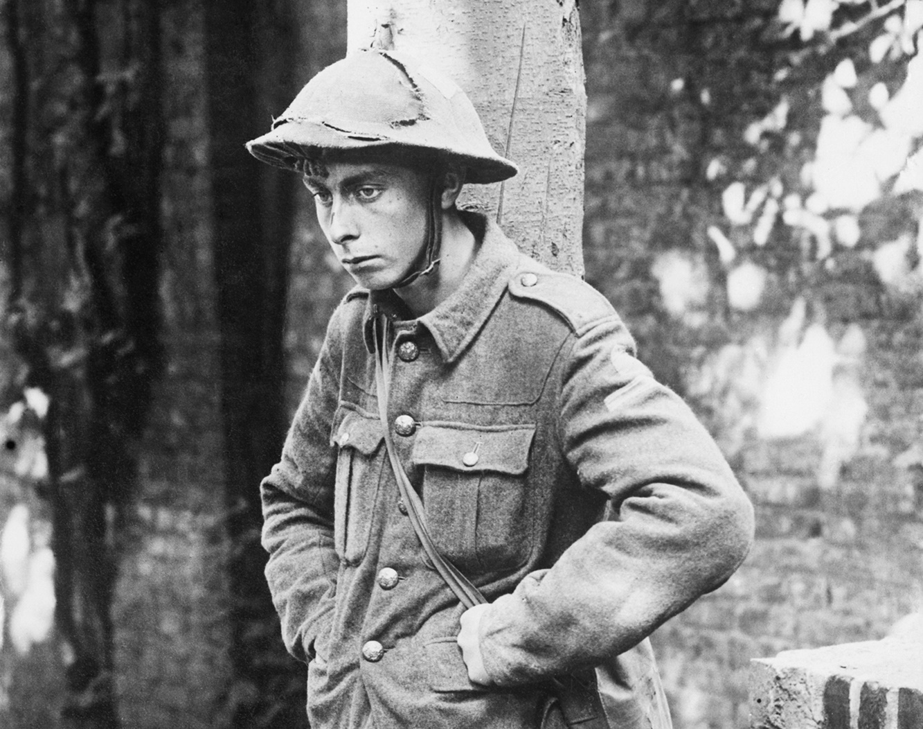 scared shell-shocked soldier in ww2 uniform, war and