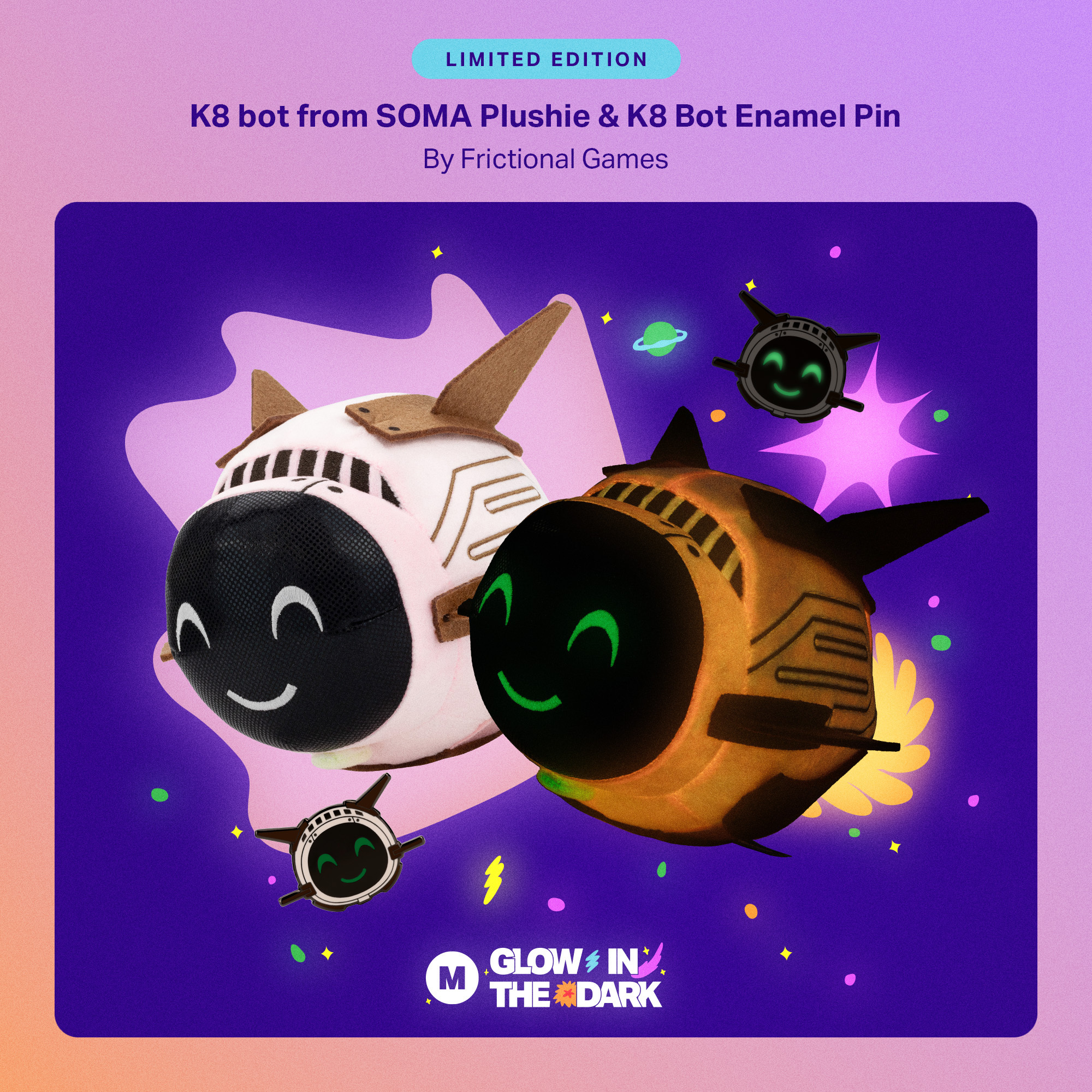 K8 bot plushie and pin available now!